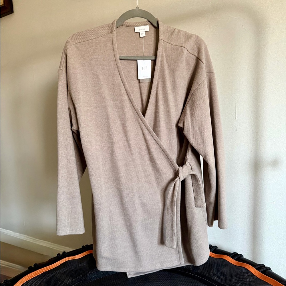 NWT J.Jill-Pure Jill Gorgeous Soft Mocha Wrap Cardigan with tie-M